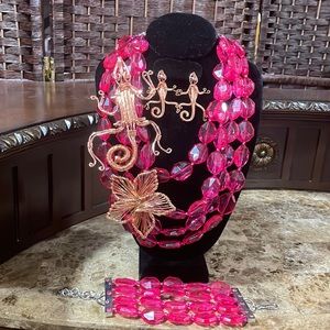Sassy Jones Necklace, earrings and Bracelet—Pink